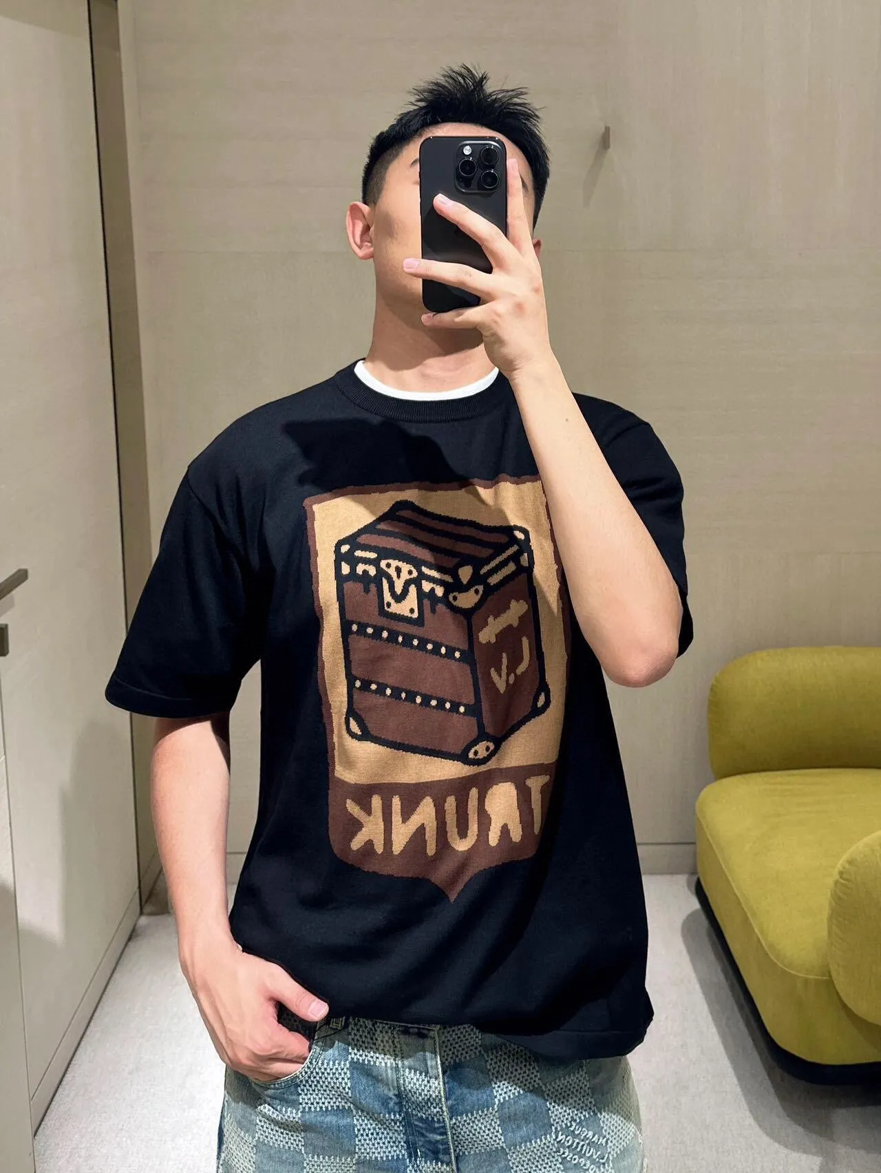 Louis Vuitton/Louis Vuitton 24ss Fei Dong treasure chest jacquard knitted short sleeves